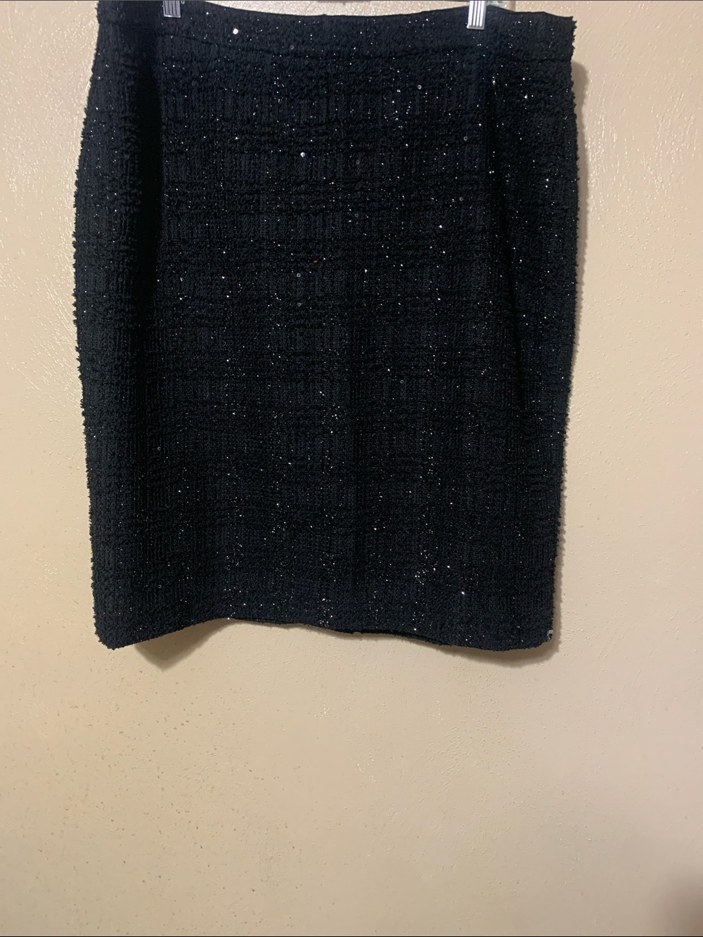 Ann Taylor Sequin-Embellished Black Tweed Pencil Skirt Zipper